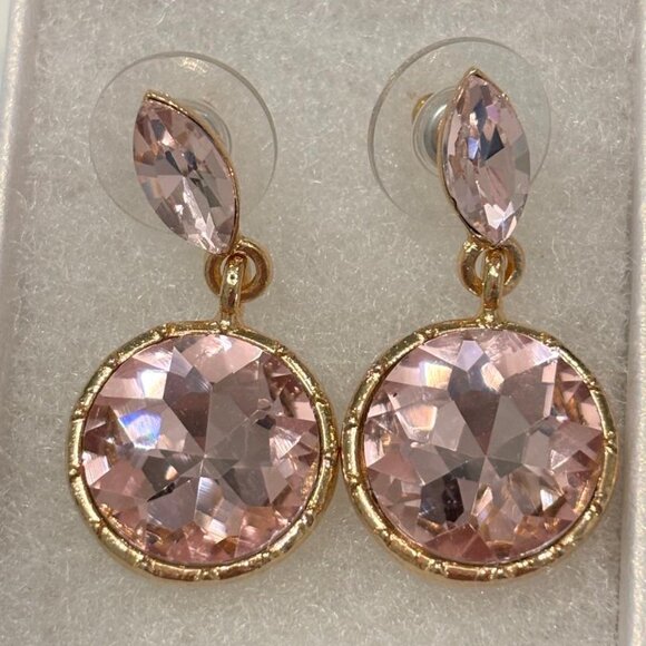 Saks Fifth Avenue Pink Crystal Dangling Earrings w/Rose Gold-tone Finish NWOT - Picture 1 of 1